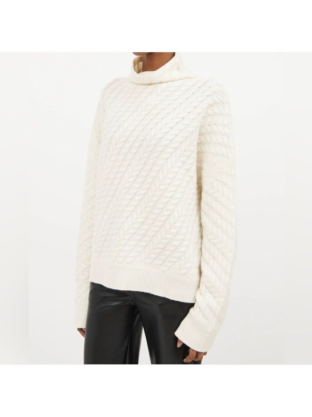 Women's LOULOU STUDIO White Cashmere Cable Knit Turtleneck Sweater L